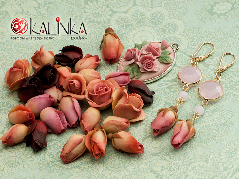 Серьги с бутонами роз из полимерной глины от Kalinkapolinka