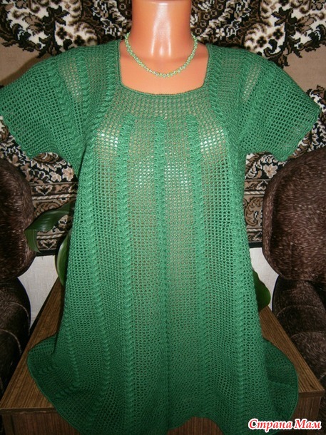 Блуза-Туника крючком. Филейная сетка и рельефный узор.