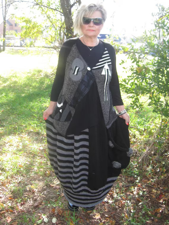 Handmade Upcycled Lagenlook Asymmetrical Vest/Tunic