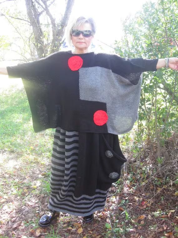 Handknitted Lagenlook Kimono Asymmetrical Tunic